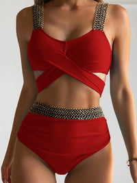 2023 New Sexy Cross High Waist Bikini Set Push up Swimwear Women Swimsuit Female Flash Patchwork Bathing Suits Beachwear Bathers