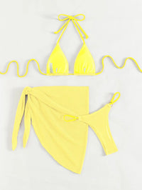 Bikini 3 pièces femme jaune – push-up, string et jupe assortie vue 5