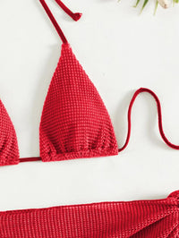 Bikini 3 pièces femme couleur rouge – push-up, string et jupe assortie vue 4