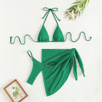 Bikini 3 pièces femme vert fluo – push-up, string et jupe assortie vue 1