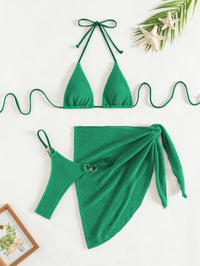 Bikini 3 pièces femme vert fluo – push-up, string et jupe assortie vue 2