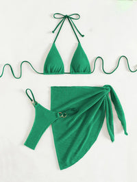 Bikini 3 pièces femme vert fluo – push-up, string et jupe assortie vue 3